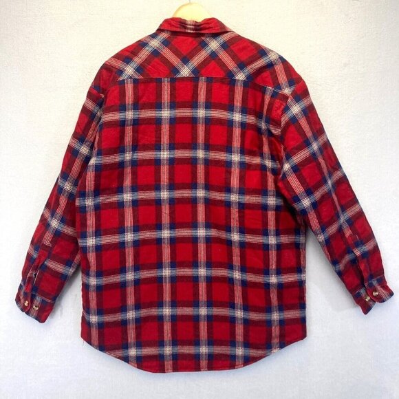 VTG 90s Outdoor Exchange Flannel Shacket Jacket Mens Medium M Plaid Quilted Red - Picture 2 of 16
